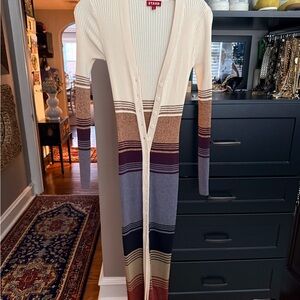 STAUD Cream Ribbed Button-Front Cardigan